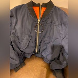 Zara navy blue bomber with lots of trendy details.